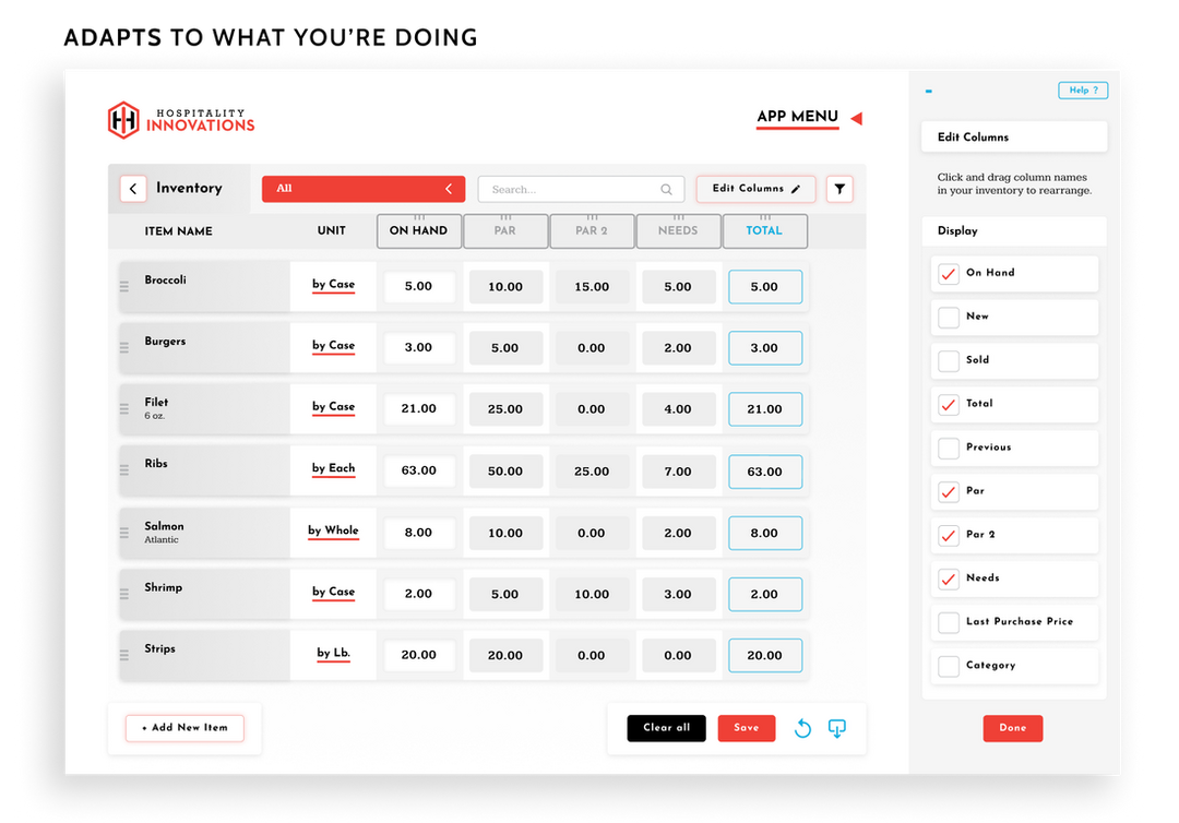 How the sidebar is used adapts to the task you're trying to complete. This example is showing editing columns.