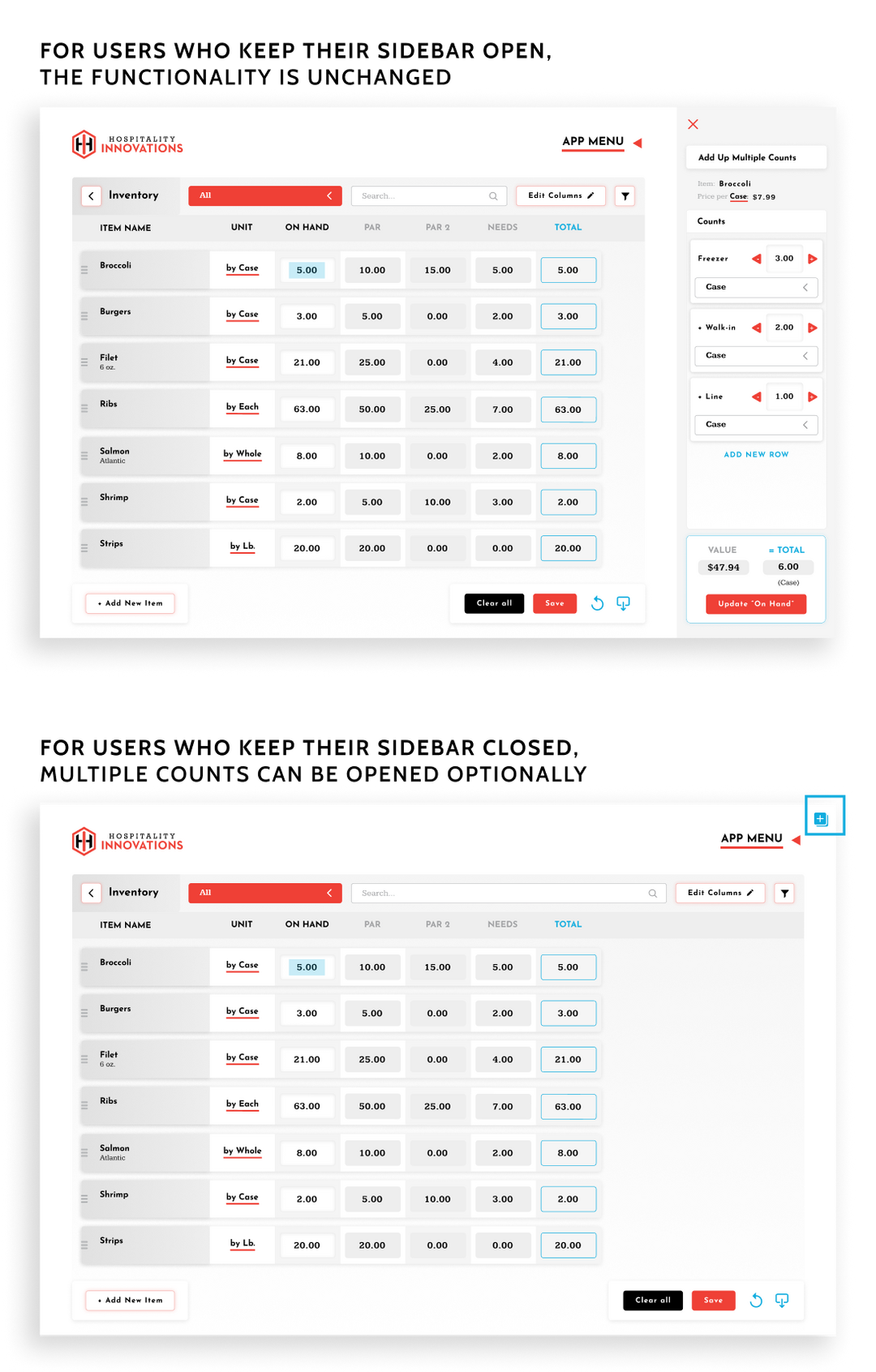 Showing how the sidebar works for users who like to keep their sidebar open vs people who like to keep it closed.